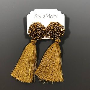 New! Olive green beaded/tassel earrings.